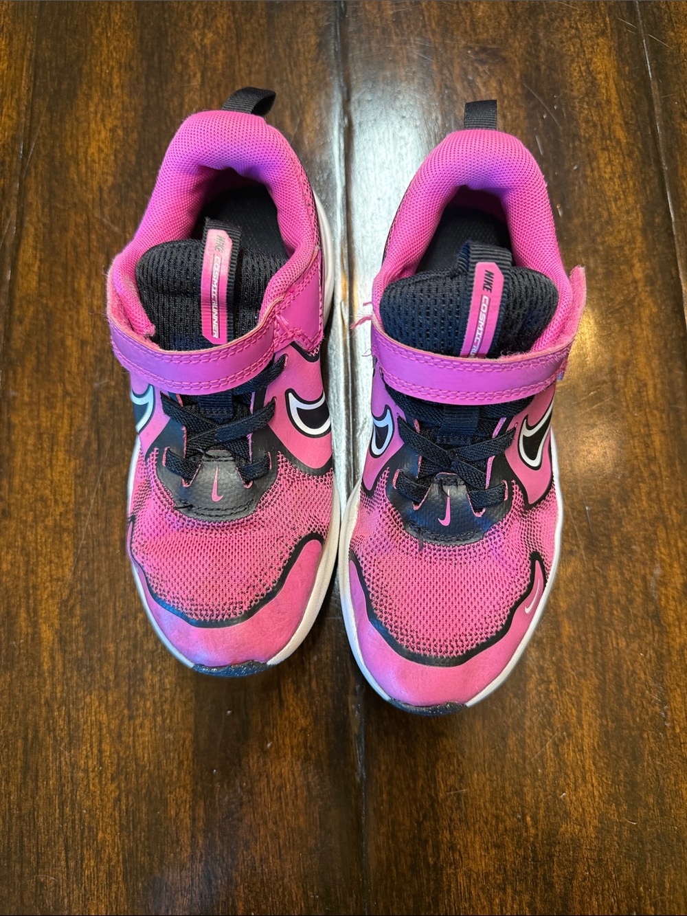 Nike Kids Pink and Black Velcro Athletic Sneakers with Swoosh Accents